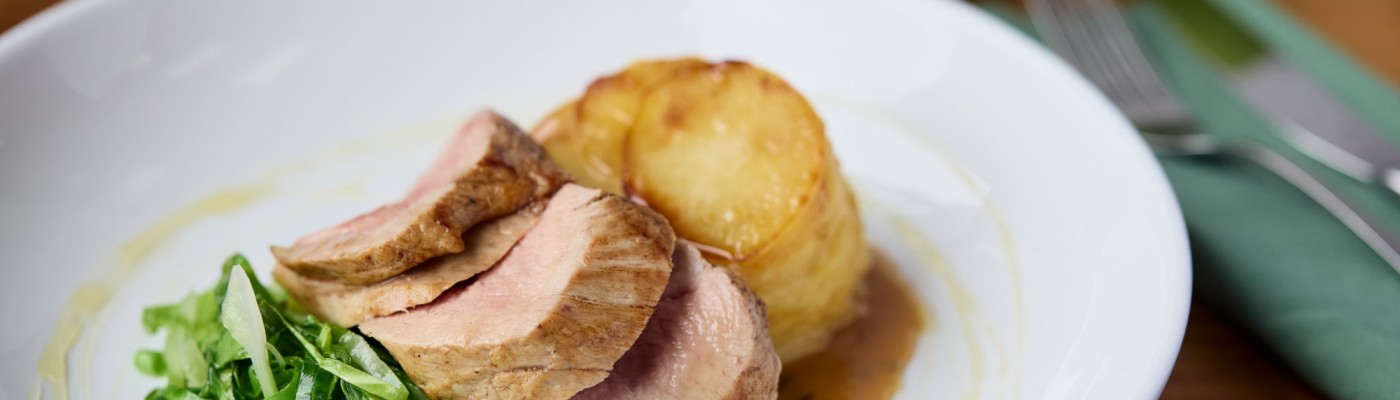 Yorkshire Pork Tenderloin, Boulangère, Ampleforth Cabbage, Scrumpy Reduction 2