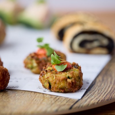 Courgette Fritter with Red Pepper Tapenade