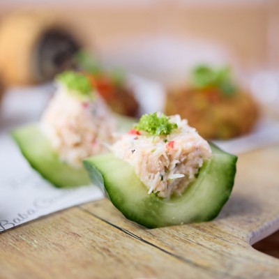 East Coast Crab on Pickled Cucumber with Chilli & Lime
