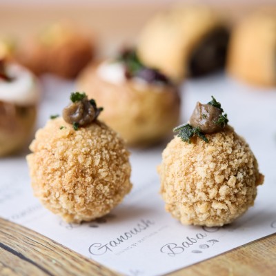 Truffle Mushroom Arancini Bites with Mushroom Ketchup (VE)